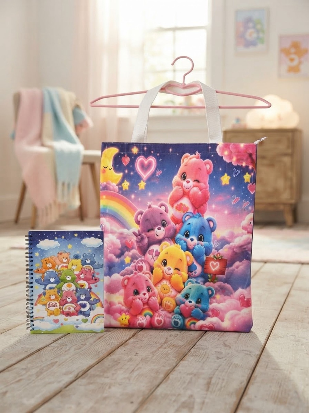 Care Bears Kids Tote Bag and Notebook Set - Pink Multi